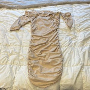 Ruched one shoulder nude dress